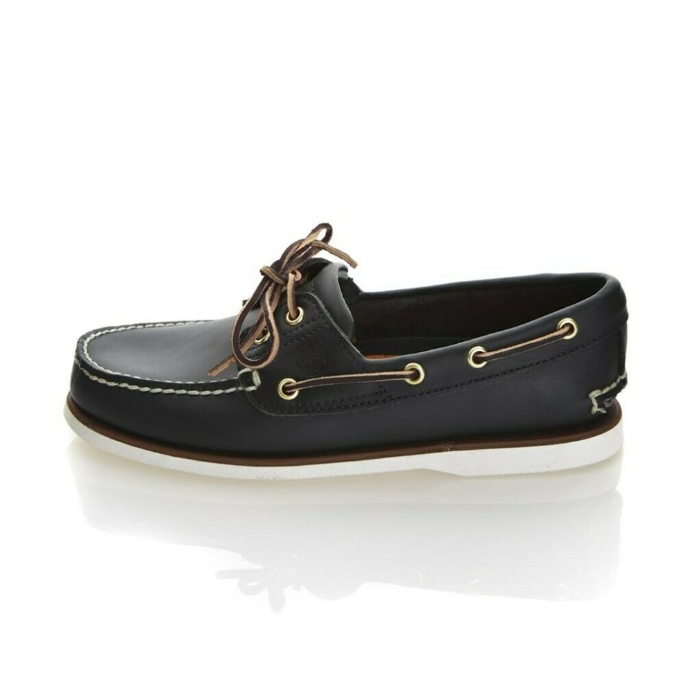 Timberland Mens 2 Eye Classic Handsewn Leather Boat Shoes Navy Blue Style 74036